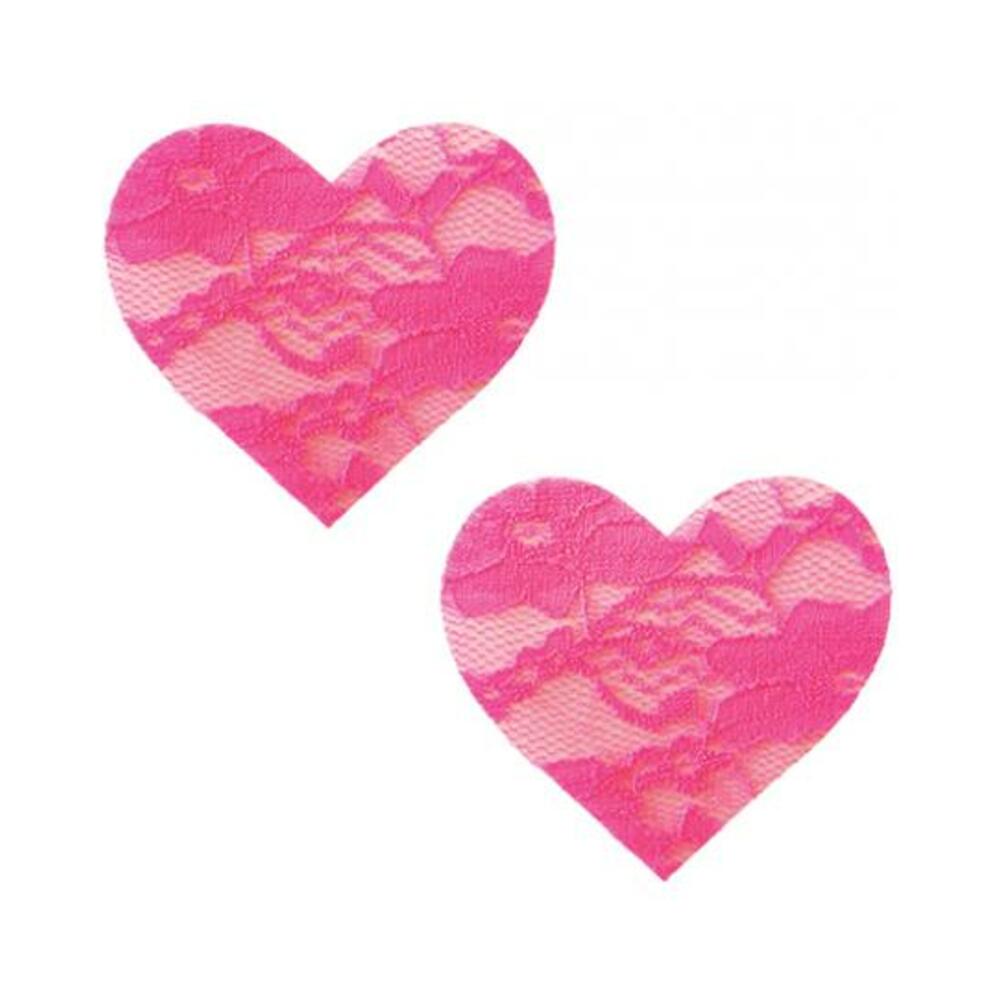 045923590580_1 Neva Nude Black Light Lace Heart Pasties - Pink O/s - Image 1