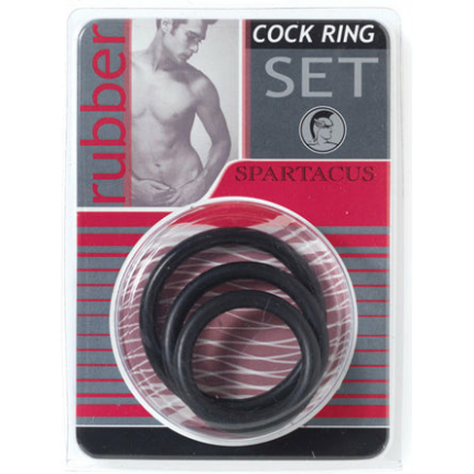 Spartacus Rubber Cock Ring Set - Black Pack of 3