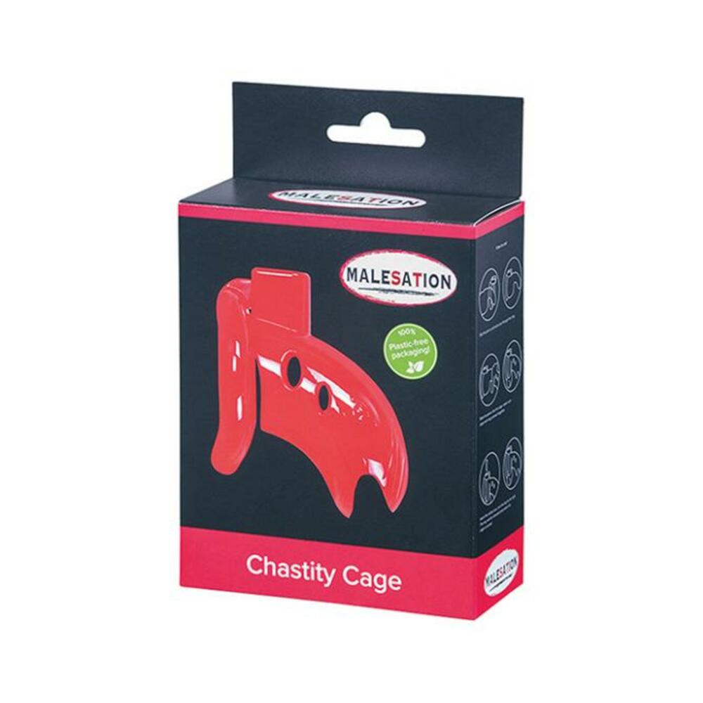 4041937578084_1 Malesation Chastity Cage - Red - Image 1