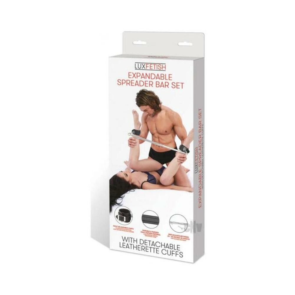 4890808233696_1 Lux Fetish Expandable Spreader Bar Set With Detachable Leatherette Cuffs - Image 1