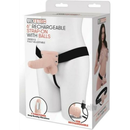 Lux F Recharge Strap On W/balls 6 Flesh