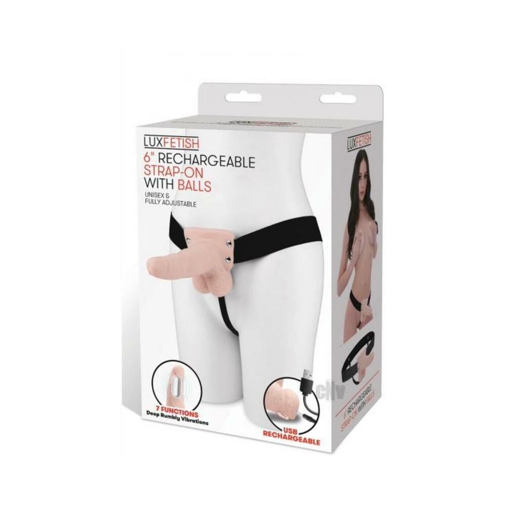 4890808245149_1 Lux F Recharge Strap On W/balls 6 Flesh - Image 1