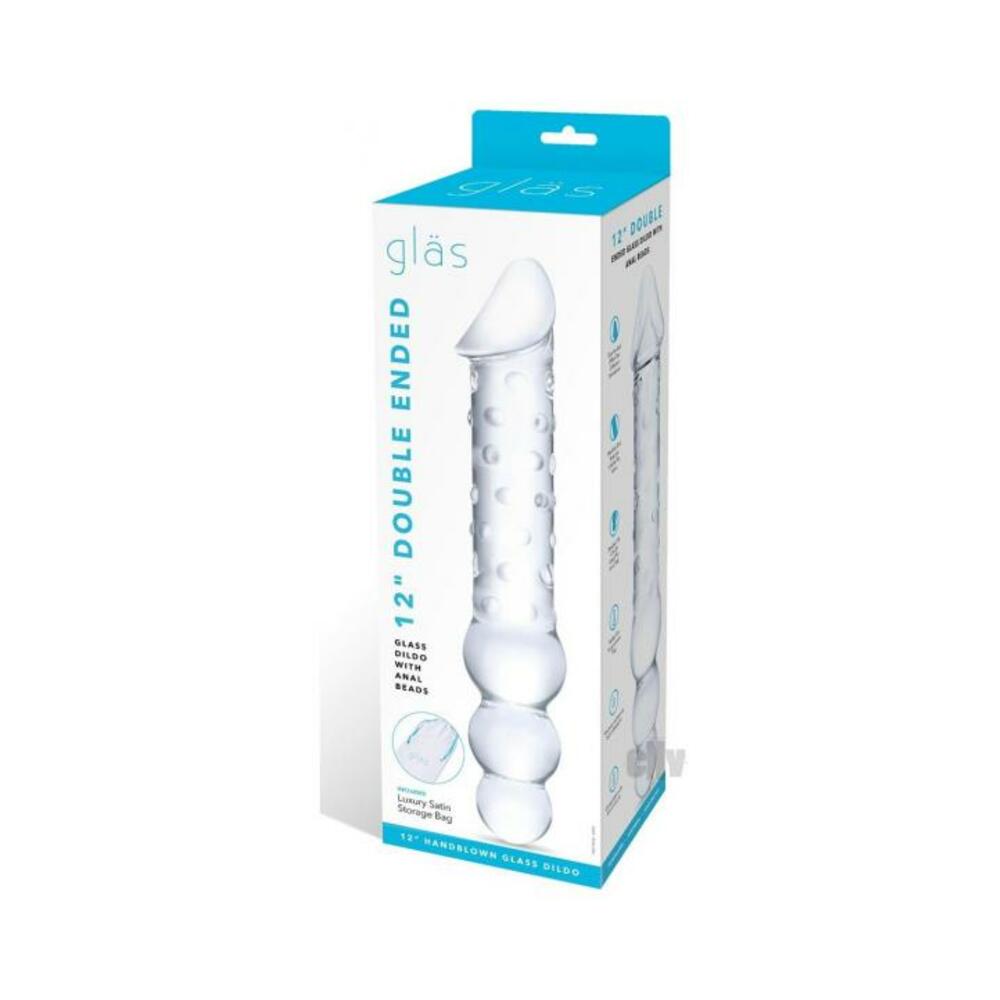 4890808250488_1 Glas Double-ended Glass Dildo With Anal Beads 12 In. - Image 1