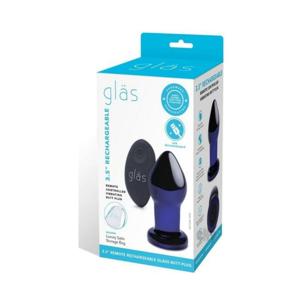 4890808250556_1 Recharge Remote Vibe Butt Plug 3.5 Blue - Image 1