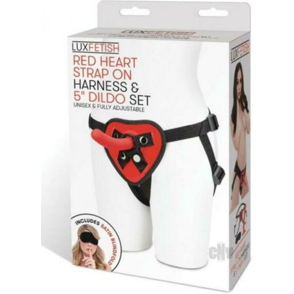 Lux Fetish Red Heart Strap On 5 In. Dildo Set