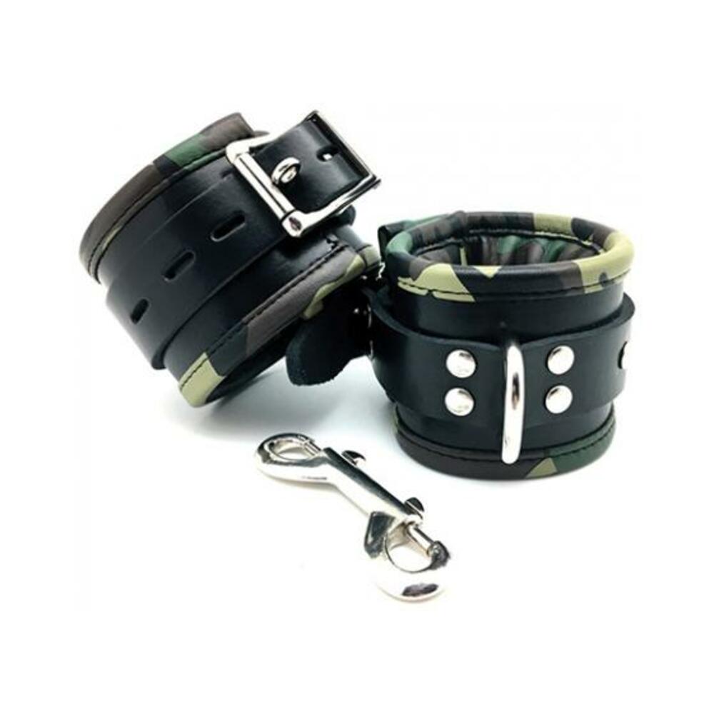 489555856766_1 Sensual Sin Leather Padded Ankle Cuffs Camo Piping - Image 1