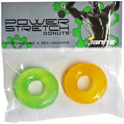 Ignite Power Stretch Donut Cock Ring - Orange/Green Pack of 2