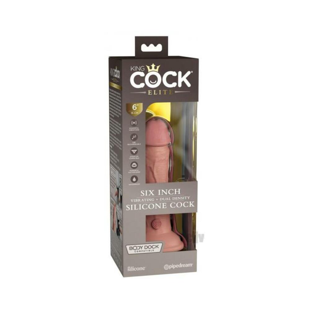 603912769388_1 King Cock Elite Vibrating Silicone Dual-density Cock 6 In. Light - Image 1