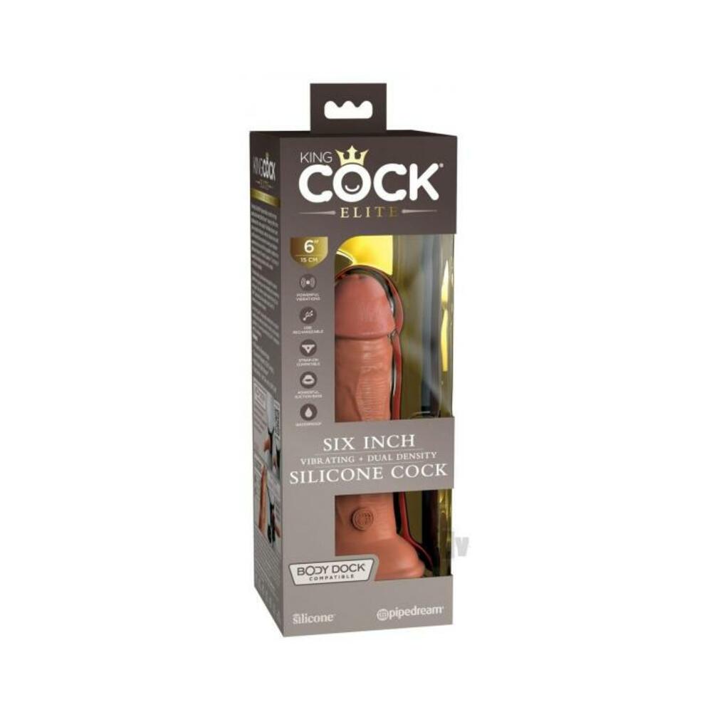 603912769395_1 King Cock Elite Vibrating Silicone Dual-density Cock 6 In. Tan - Image 1
