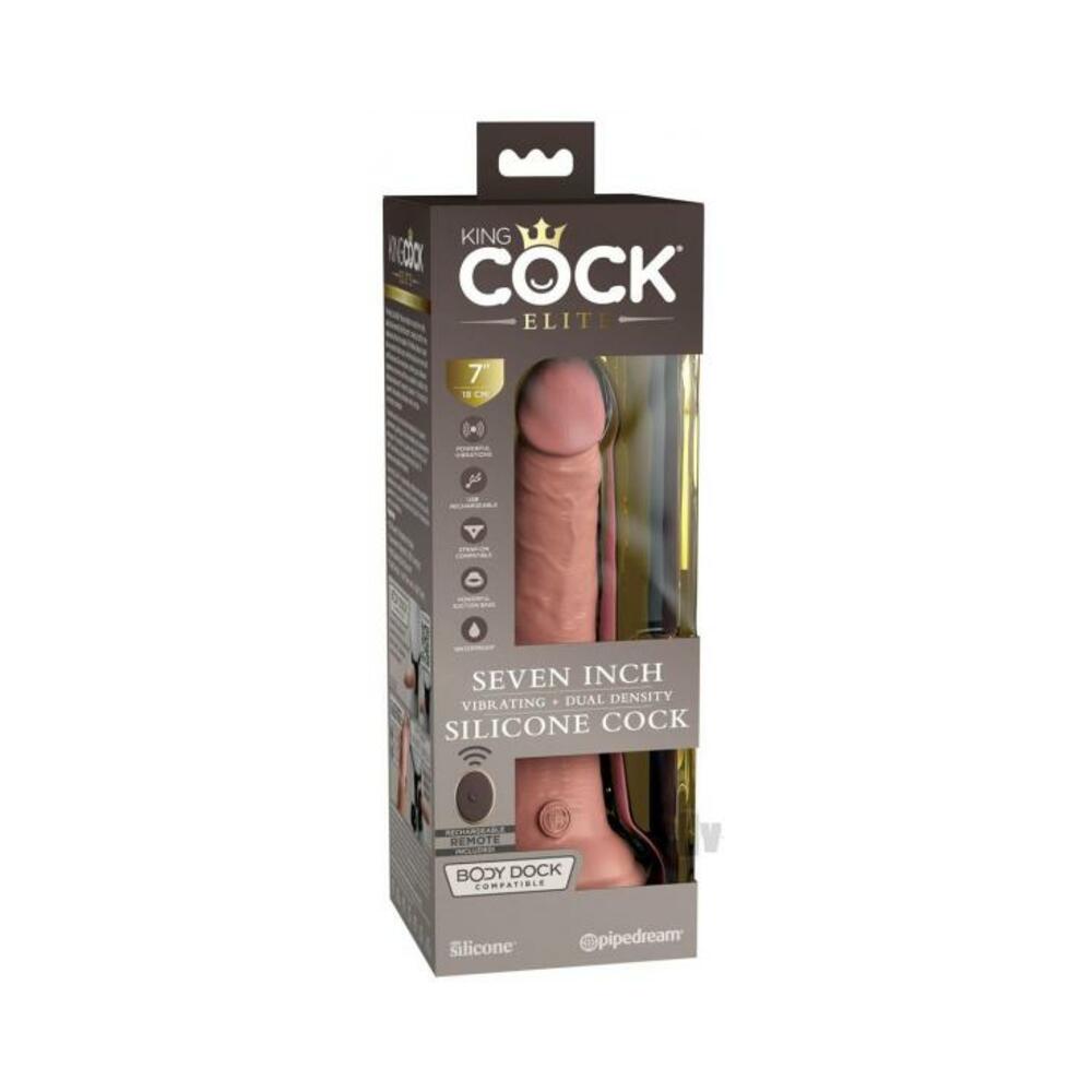 603912769401_1 King Cock Elite Vibrating Silicone Dual-density Cock With Remote 7 In. Light - Image 1