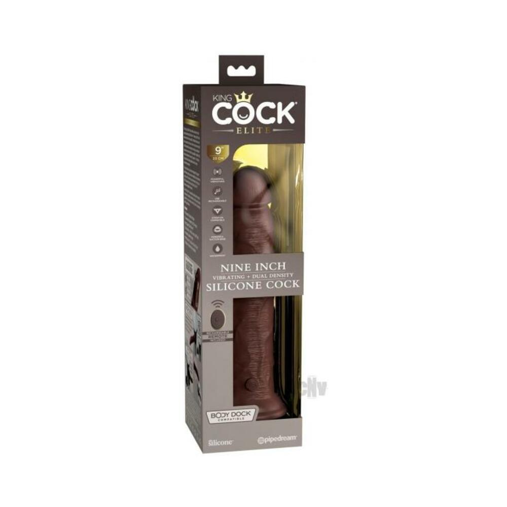 603912769456_1 King Cock Elite Vibrating Silicone Dual-density Cock With Remote 9 In. Brown - Image 1