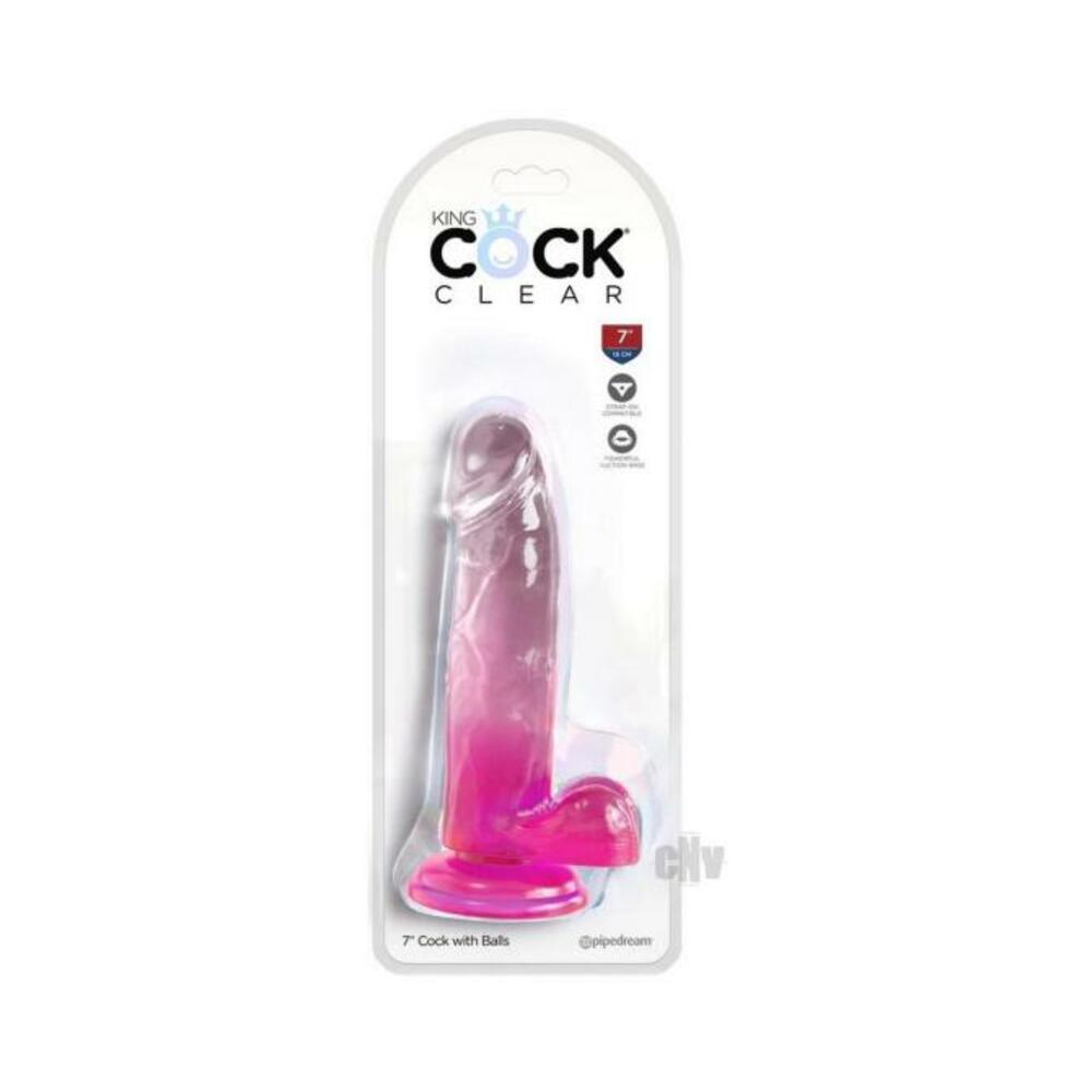 603912774979_1 King Cock Clear With Balls 7in Pink - Image 1