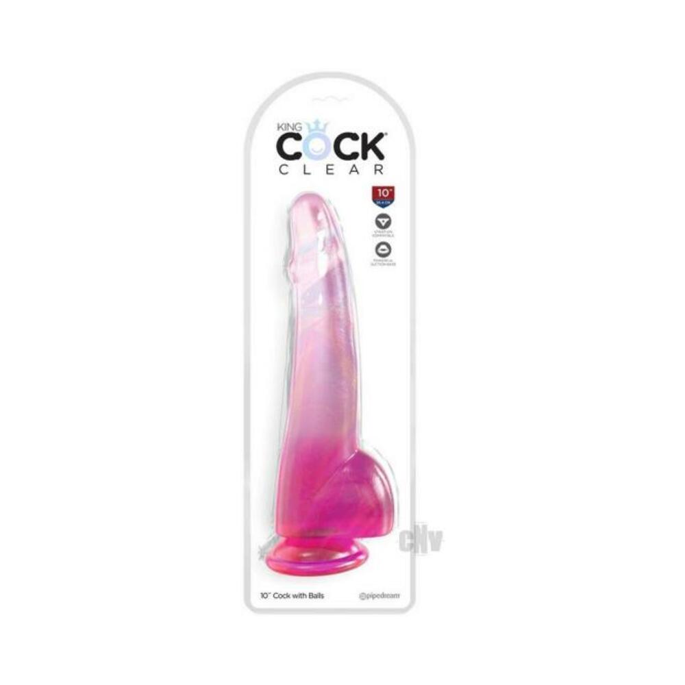 603912775082_1 King Cock Clear With Balls 10in Pink - Image 1