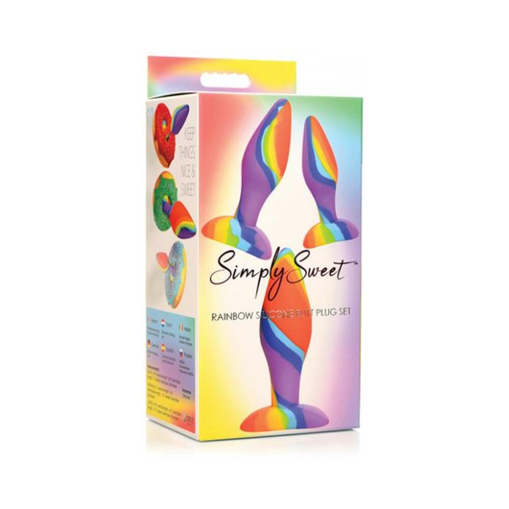 653078944204_1 Curve Toys Simply Sweet Rainbow Silicone Butt Plug Set - Image 1