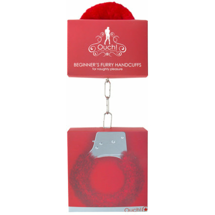 Shots Ouch Beginner's Handcuffs Furry - Red