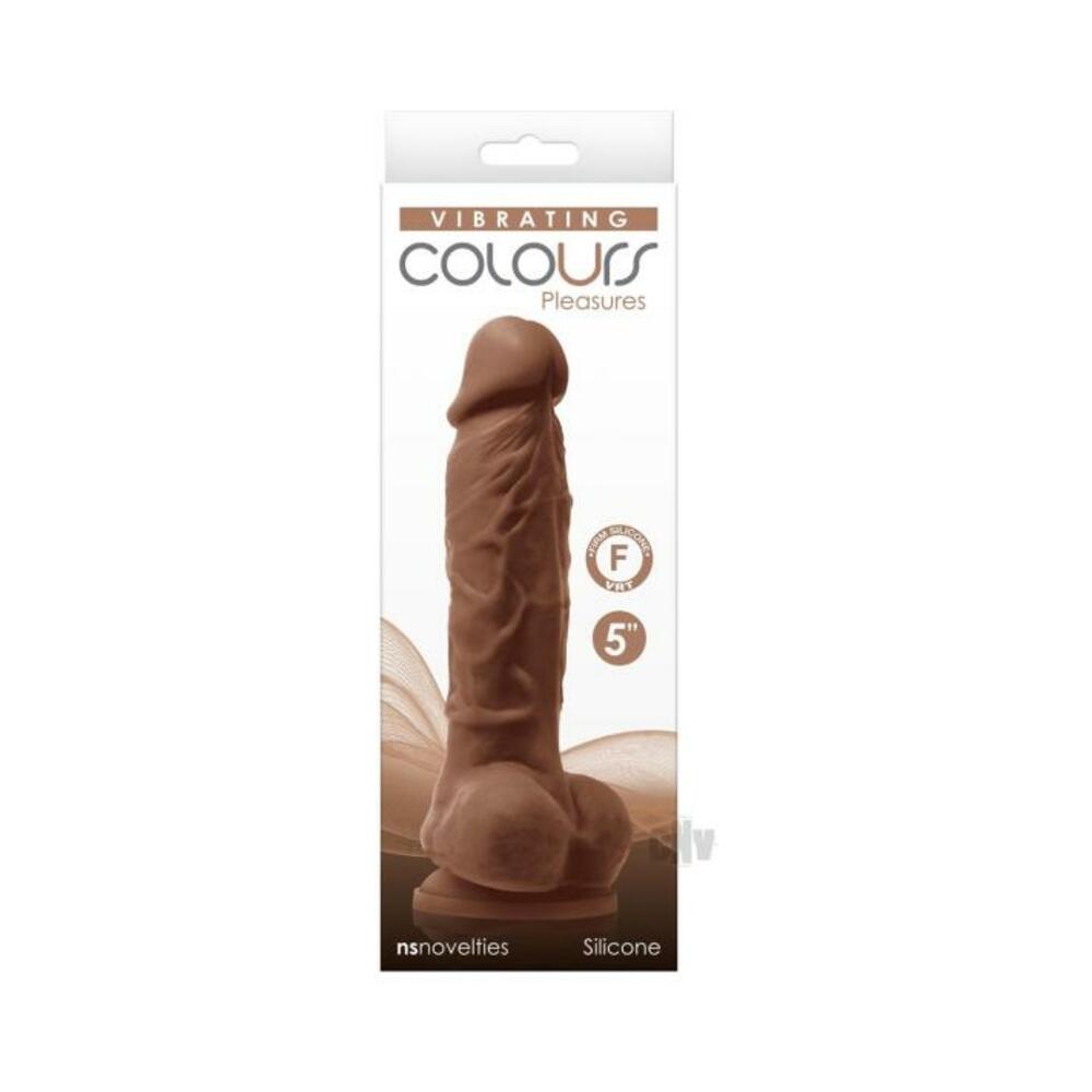 657447104220_1 Colours Pleasures Vibrating 5" Dildo - Brown - Image 1