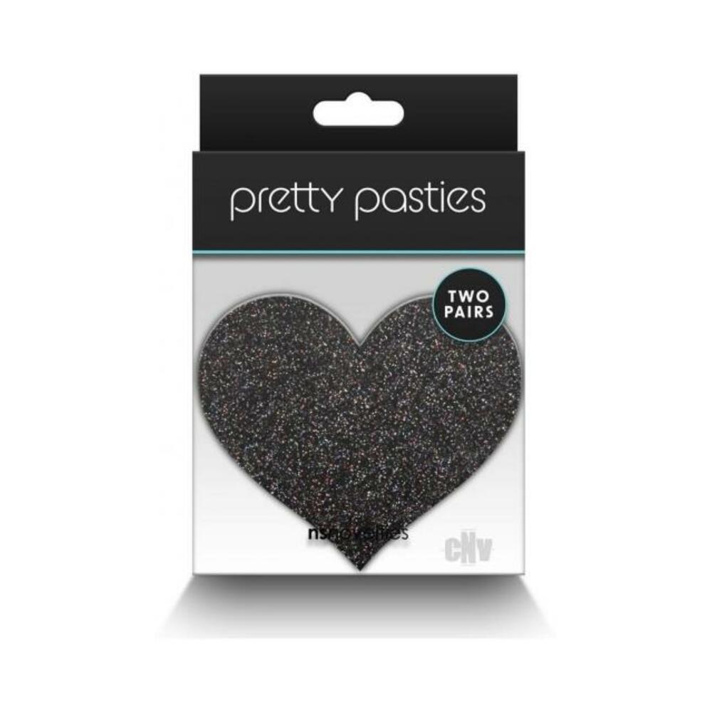 657447107825_1 Pretty Pasties Glitter Hearts Black/gold 2 Pair - Image 1