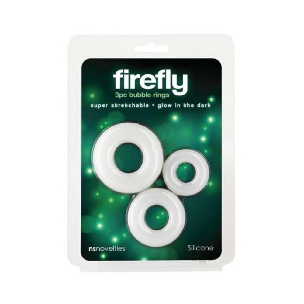 657447109348_1 Firefly Glow In The Dark Bubble Cock Rings - White, Pack Of 3 - Image 1