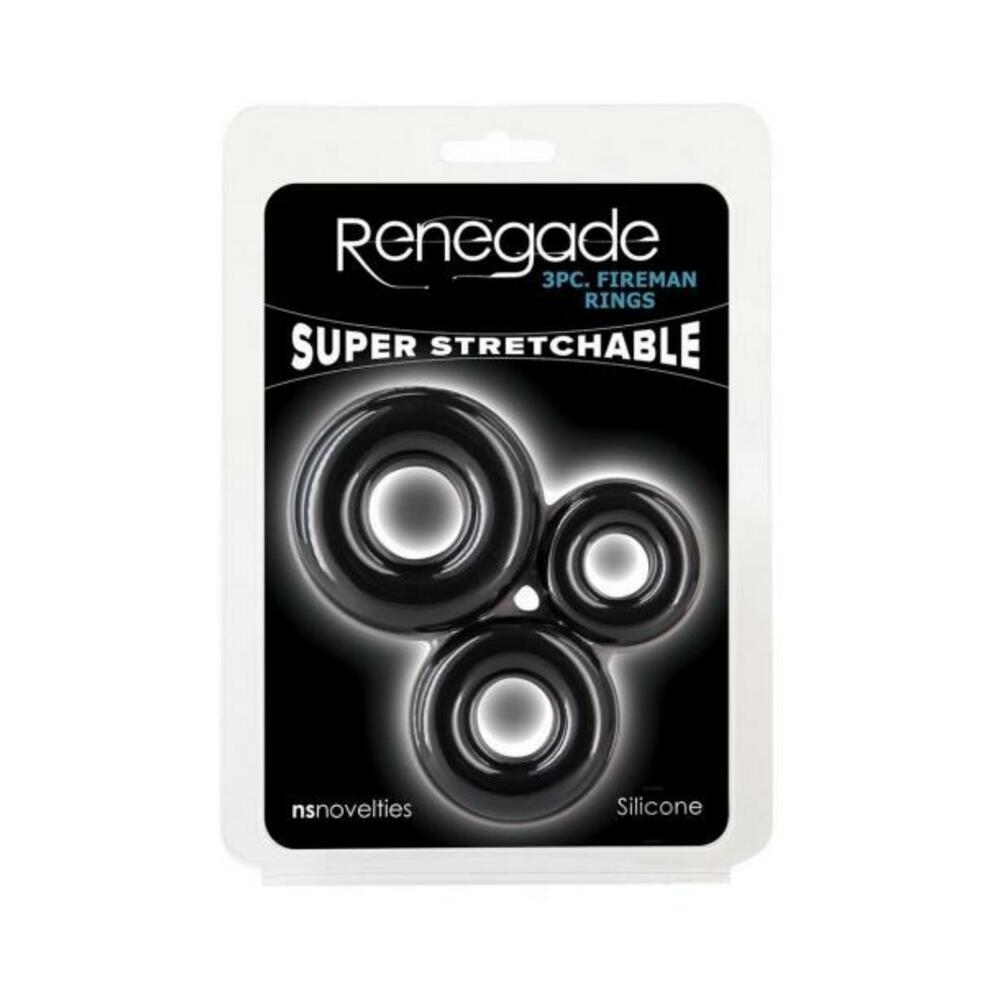 657447109546_1 Renegade Fireman Rings 3-piece Cock Ring Kit Black - Image 1