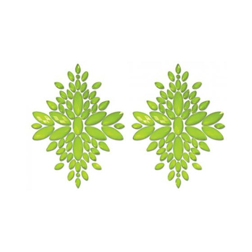 657447311987_1 Fantasy Lingerie Glow-in-the-dark Crystal 1 Pair Jeweled Pasties Neon Green O/s - Image 1