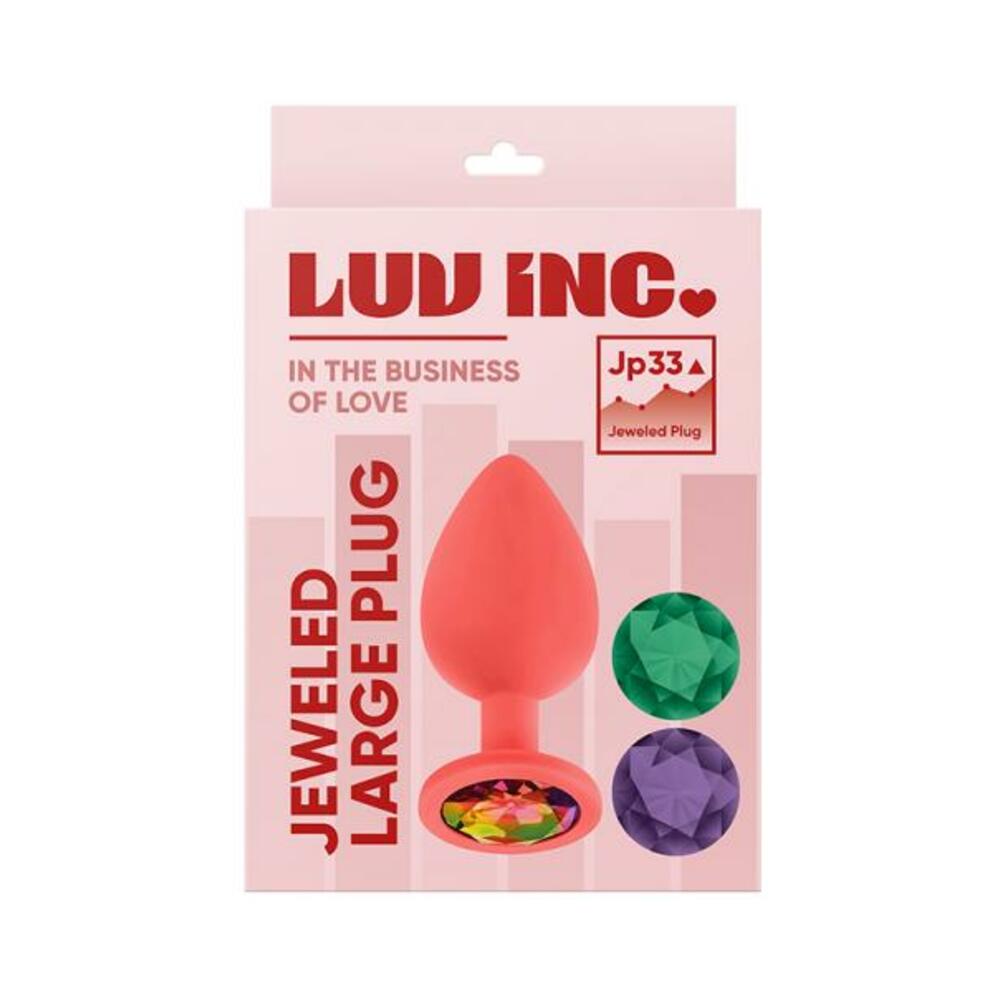 663546905033_1 Luv Inc Jp33 Jeweled Large Plug With 3 Stones Coral - Image 1