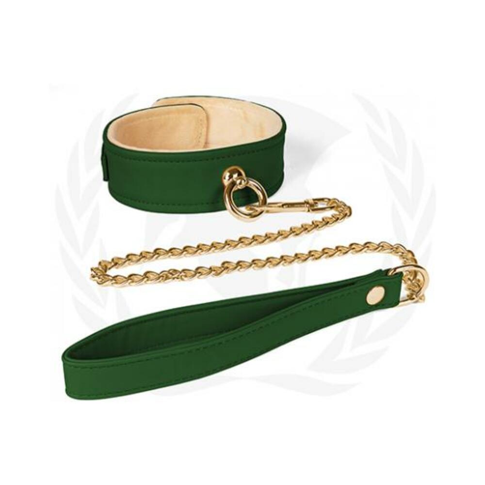 669729000298_1 Spartacus Plush Lined Pu Collar And Chain Leash - Image 1