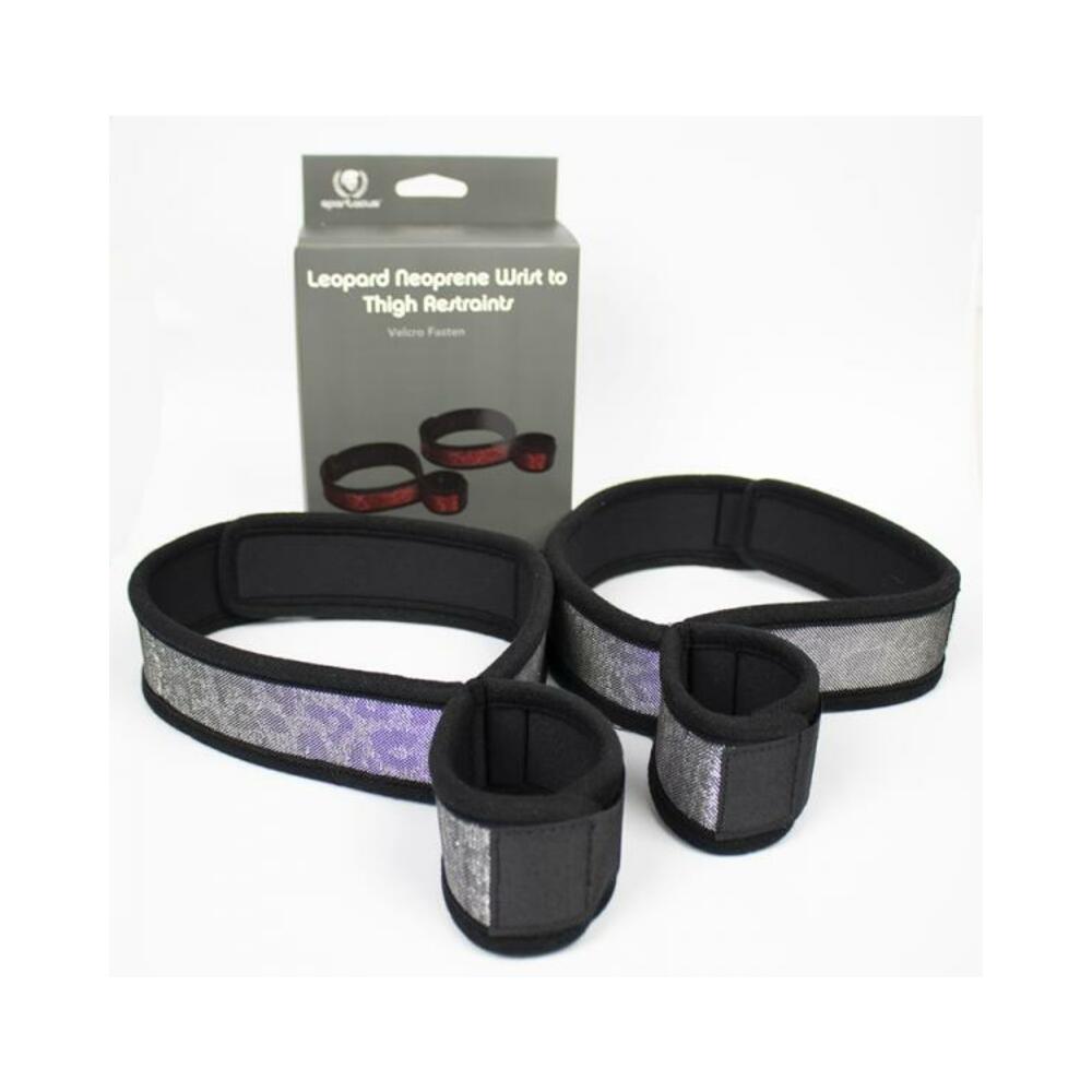 669729001516_1 Spartacus Wrist To Thigh Cuffs Neoprene Silver - Image 1