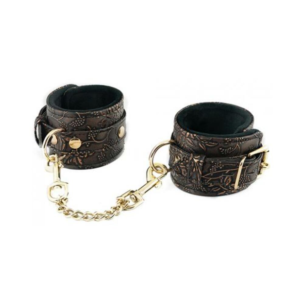 669729803462_1 Ankle Restraints Brown Pu Floral Print With Faux Fur Lining - Image 1