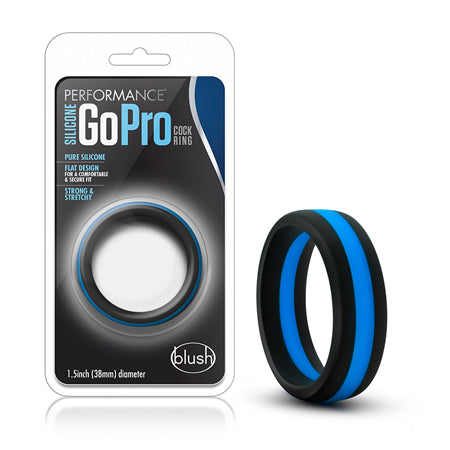 67611 Blush Performance Silicone Go Pro Cock Ring - Black/Blue - Image 1