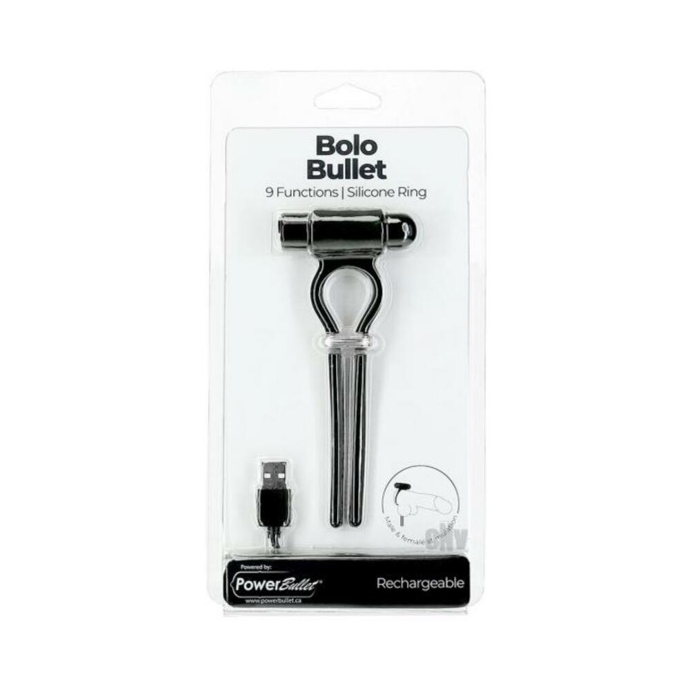 677613400116_1 Powerbullet Bolo Bullet Adjustable Cock Ring Black - Image 1