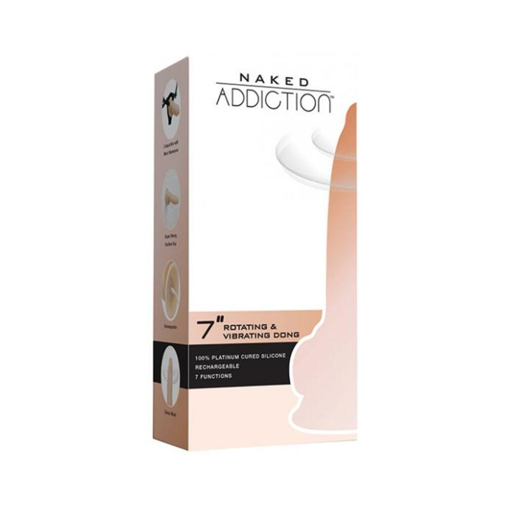 677613883254_1 Naked Addiction Rotating & Vibrating Dong With Remote 7" Vanilla - Image 1