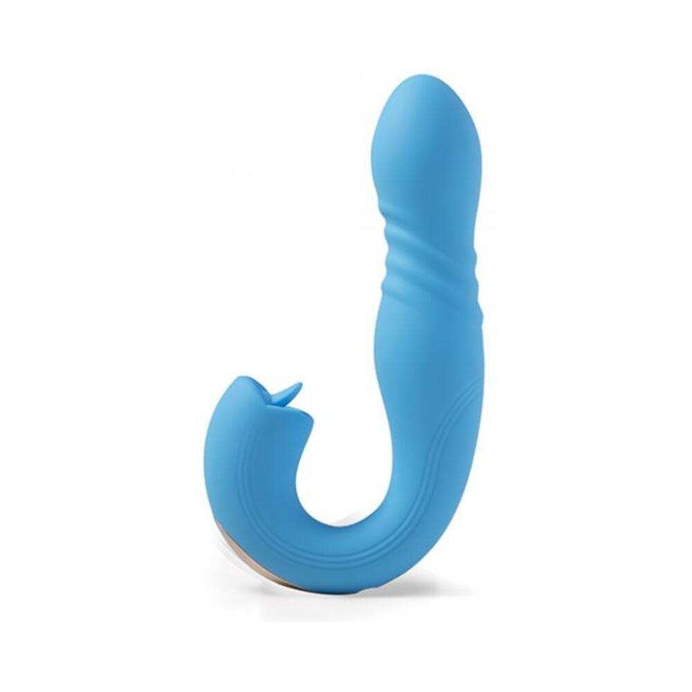 710022364201_1 Joi App Controlled Thrusting G-spot Vibrator & Clit Licker - Blue - Image 1