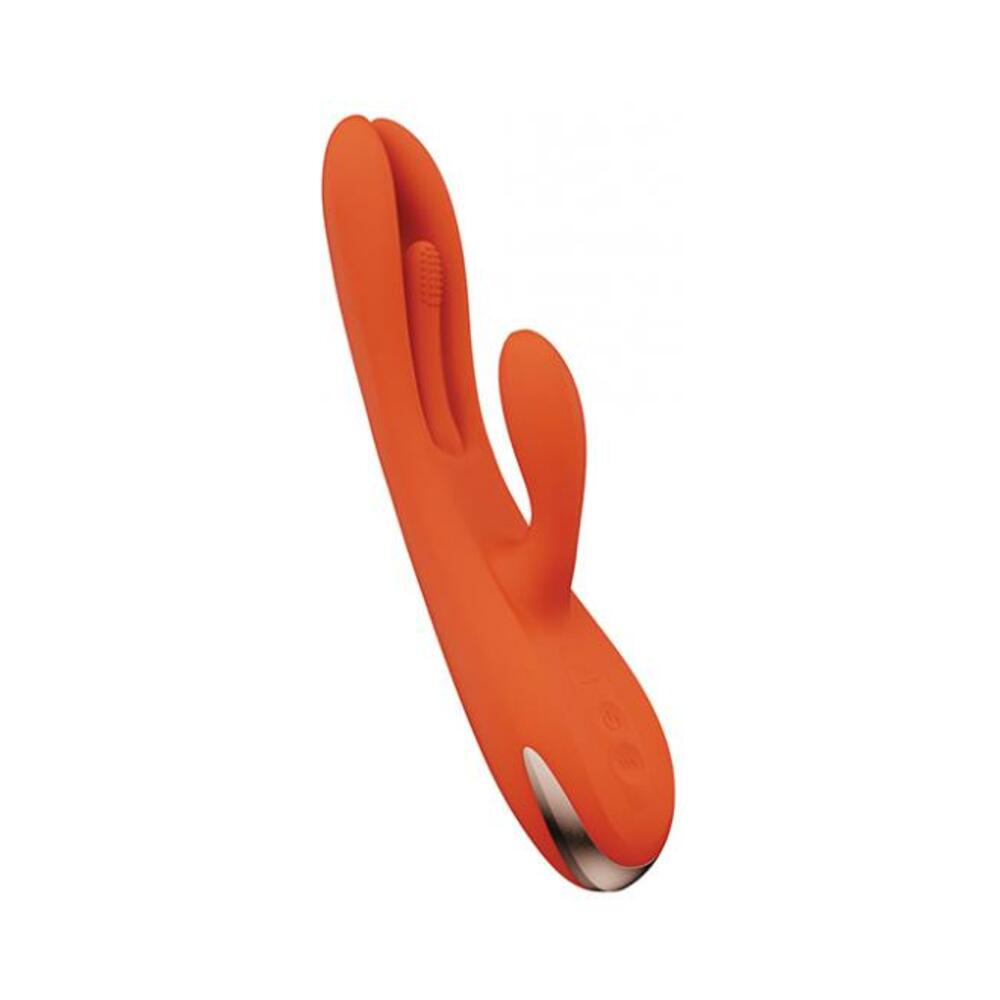 710022364539_1 Terri App Controlled Kinky Finger Tapping Rabbit Vibrator - Orange - Image 1