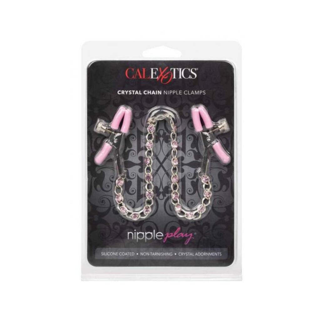 716770101112_1 Nipple Play Crystal Chain Clamps Pink - Image 1