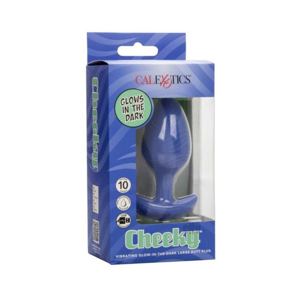 716770108760_1 Cheeky Glow In The Dark Vibrating Butt Plug - Large Blue - Image 1