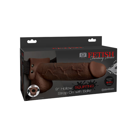 72257 Fetish Fantasy Series 9 Hollow Squirting Strap On w/Balls - Brown - Image 1