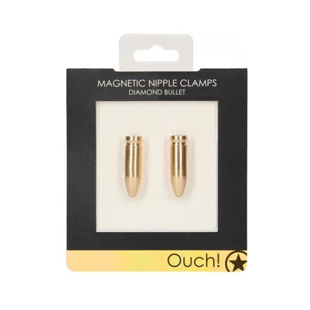 7423522460498_1 Ouch Magnetic Nipple Clamps - Diamond Bullet - Gold - Image 1