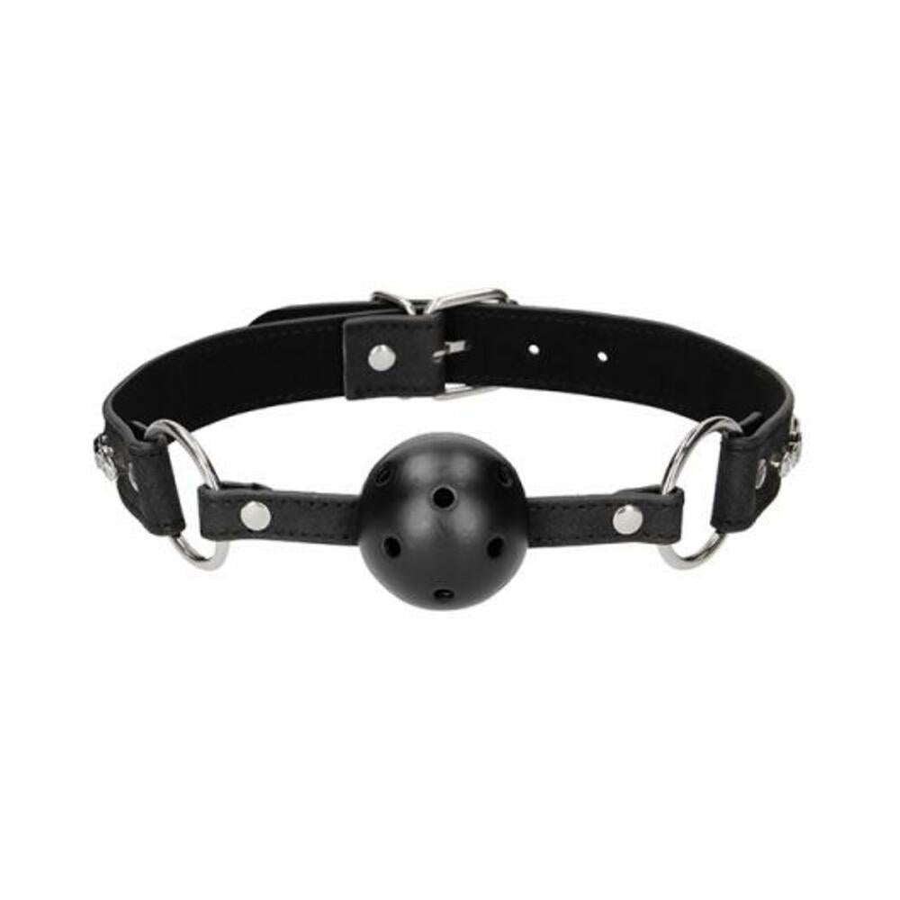 7423522543535_1 Ouch Diamond Studded Breathable Ball Gag With Straps - Black - Image 1