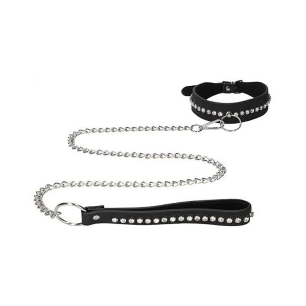 7423522543566_1 Ouch Diamond Studded Collar With Leash - Black - Image 1