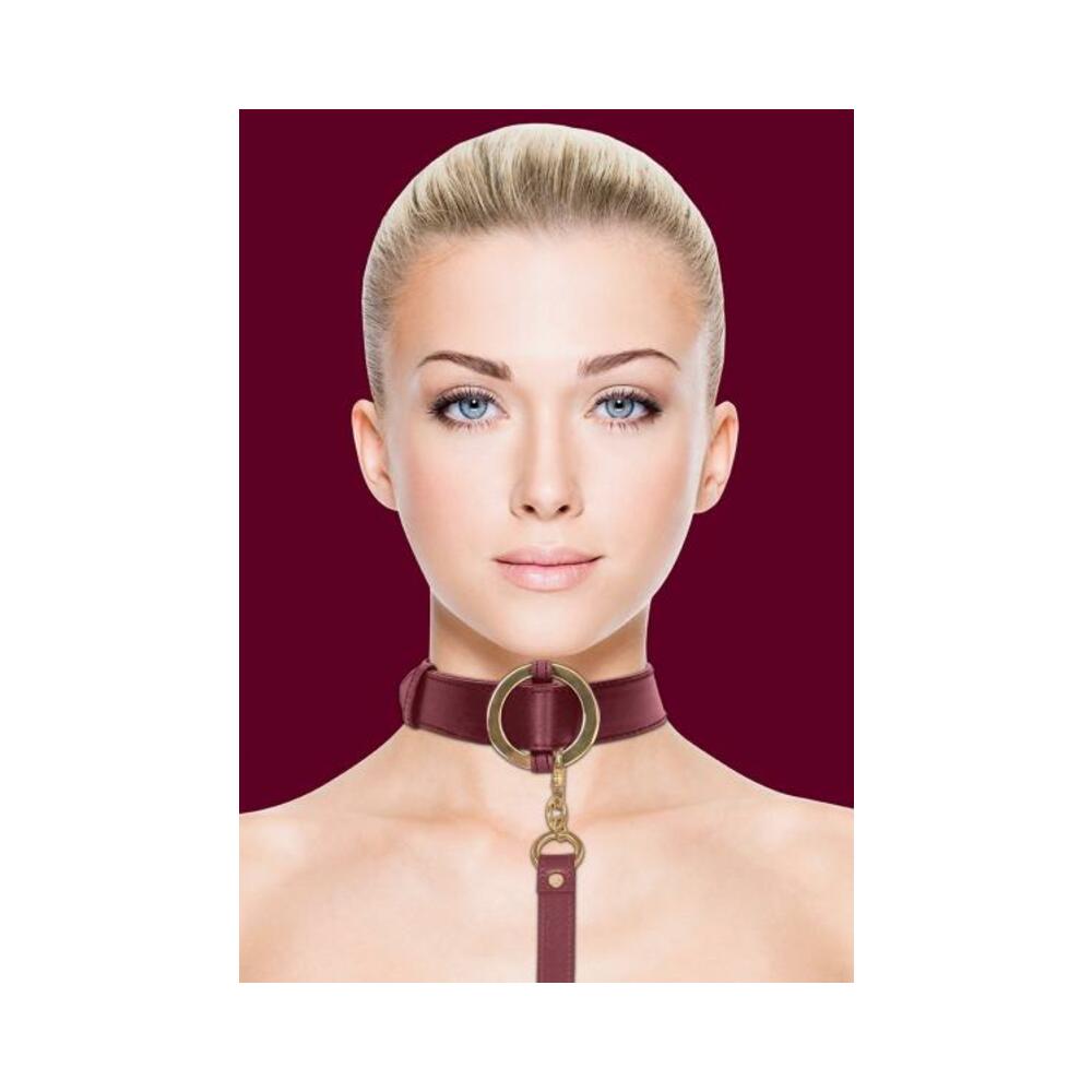 7423522559536_1 Ouch Halo Collar With Leash Burgundy - Image 1