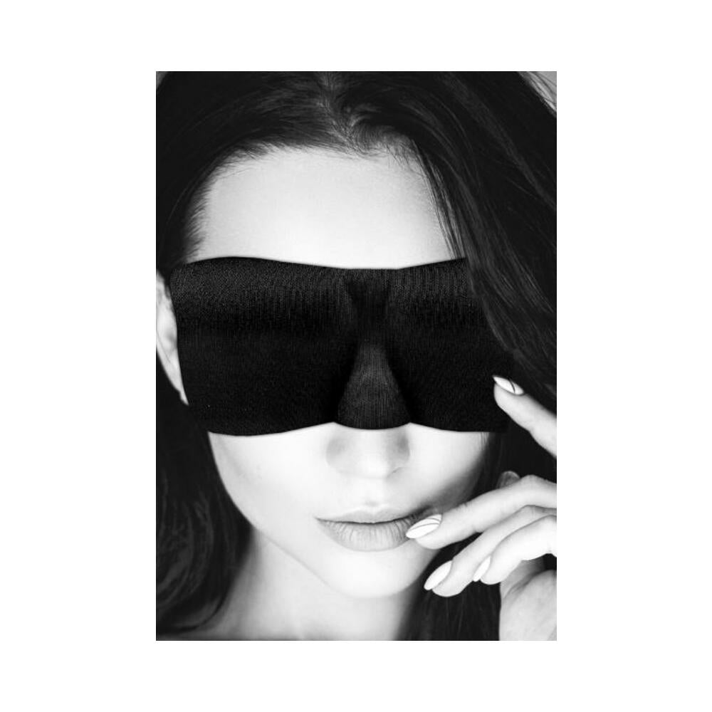 7423522576533_1 Ouch! Black & White Satin Curvy Eye Mask With Elastic Straps Black - Image 1