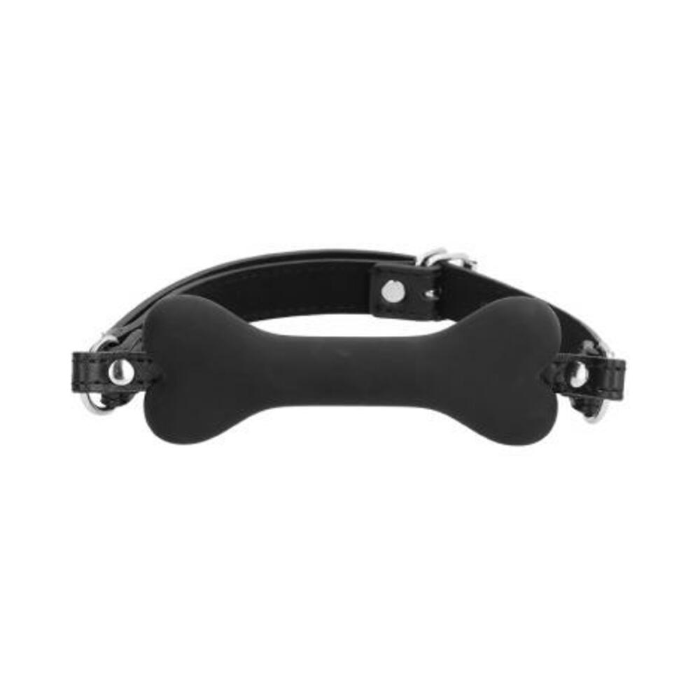 7423522596524_1 Shots Ouch Puppy Play Silicone Bone Gag - Black - Image 1