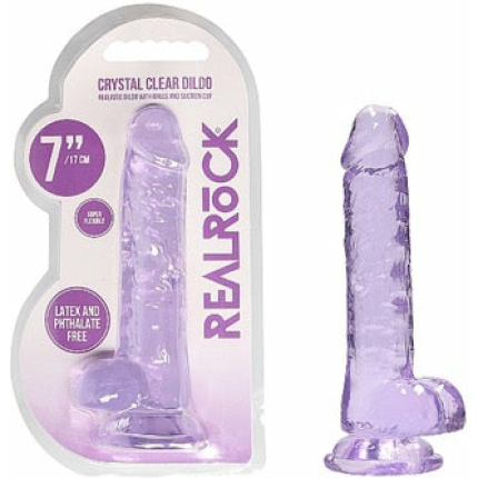 Shots RealRock Realistic Crystal Clear 7 Dildo w/Balls - Purple