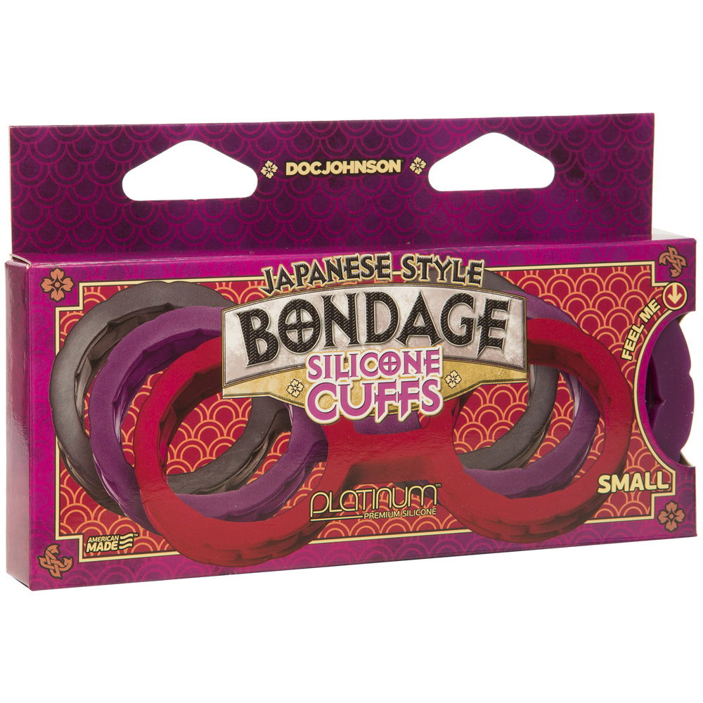 782421069421 Japanese Bondage Silicone Cuffs Small - Purple - Image 1