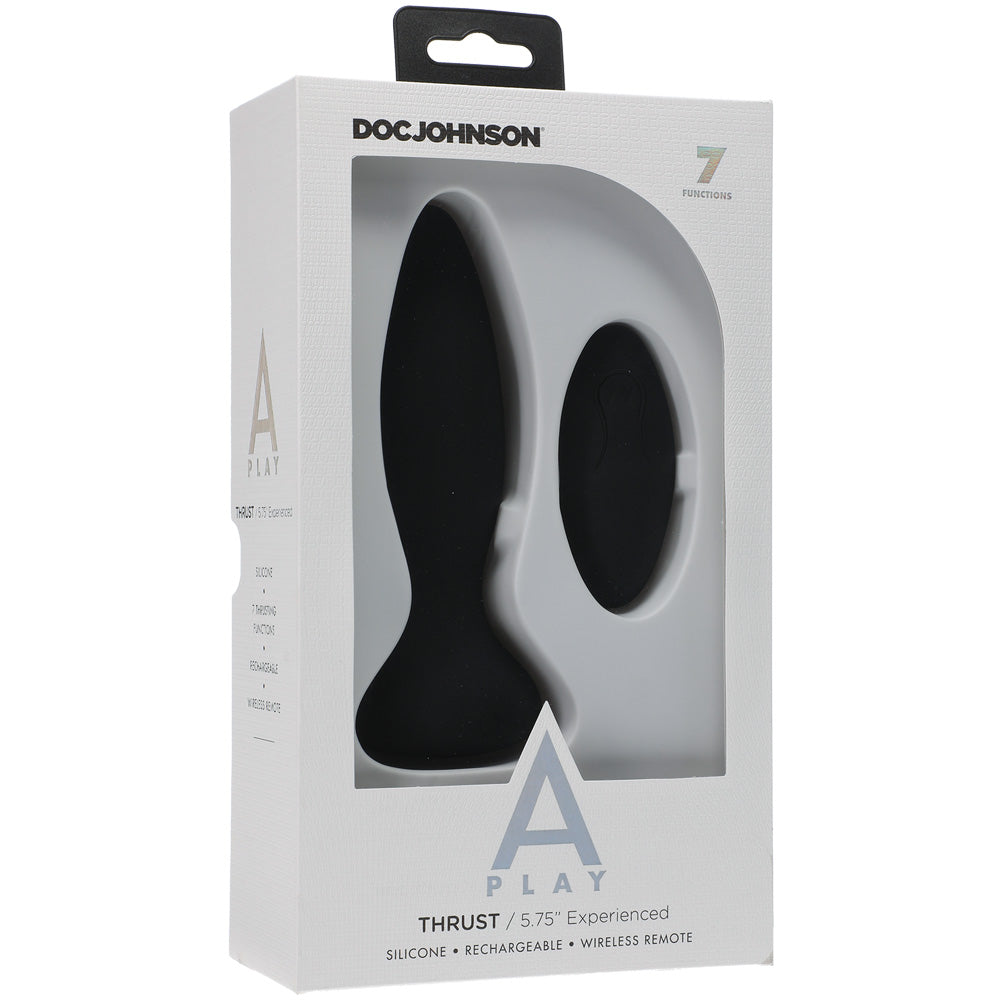 782421075675 A Play Thrust Experienced Rechargeable Silicone Anal Plug w/Remote - Black - Image 1