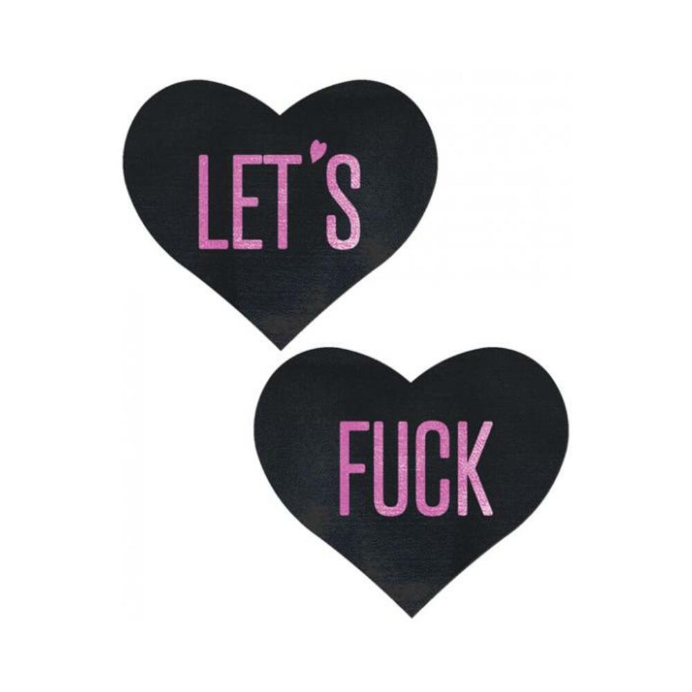 785123869993_1 Pastease Let's F*ck Hearts Black O/S Pasties - Image 1