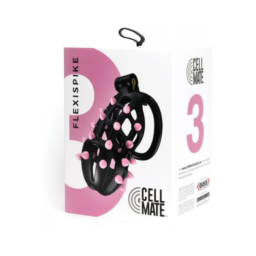 810001688349_1 Sport Fucker Cellmate Flexispike Chastity Cage - Size 3 Black/pink - Image 1