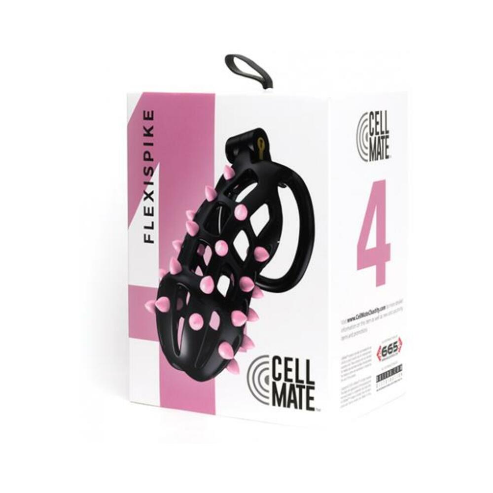 810001688356_1 Sport Fucker Cellmate Flexispike Chastity Cage - Size 4 Black/pink - Image 1