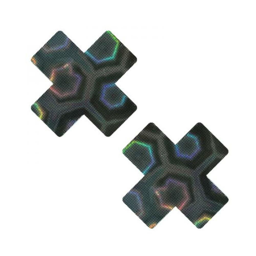 810121172520_1 Neva Nude Black Nuclear Nightmare Trippy 3d Holographic X Nipple Pasties - Image 1