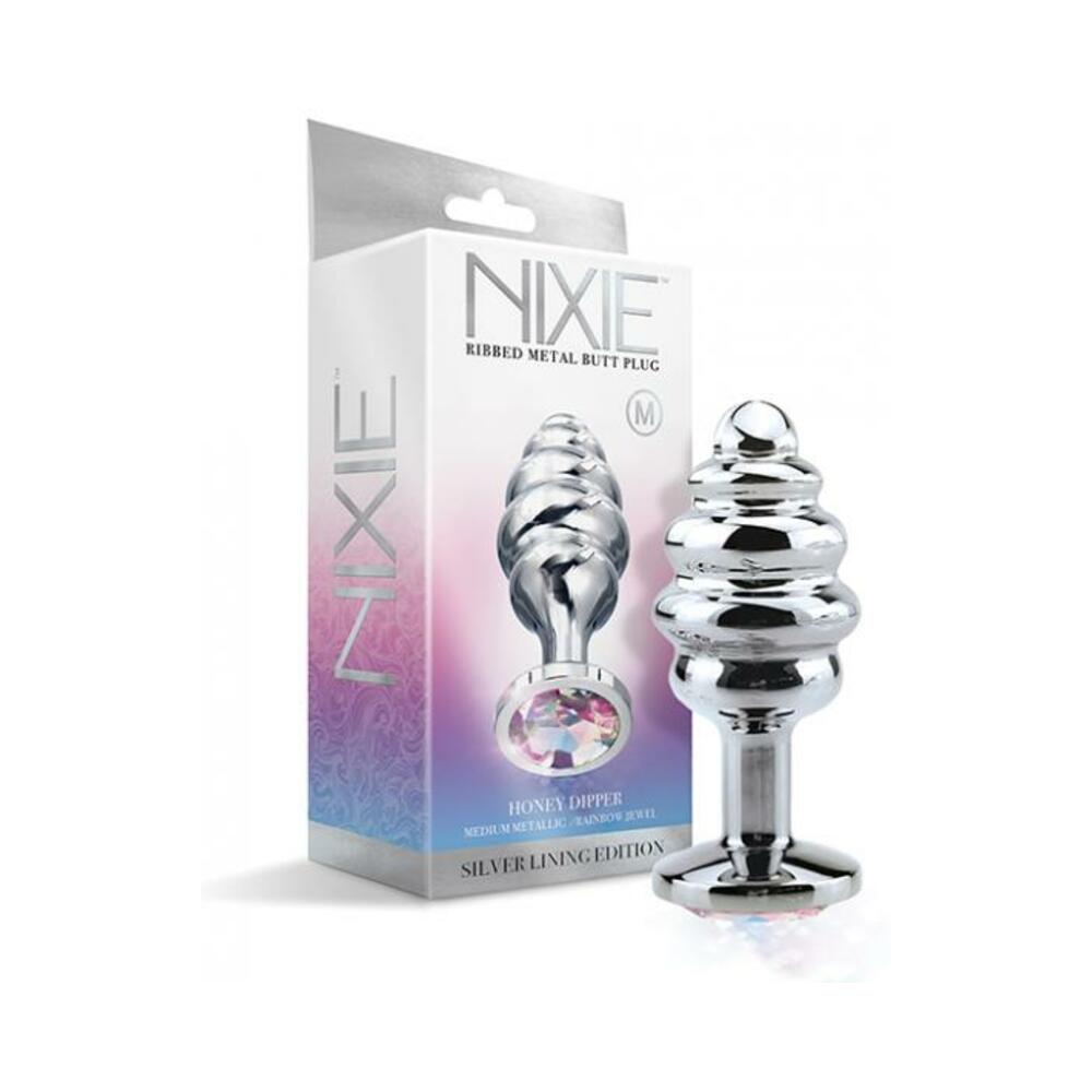 810126930033_1 Nixie Ribbed Metal Butt Plug Honey Dipper Medium - Image 1
